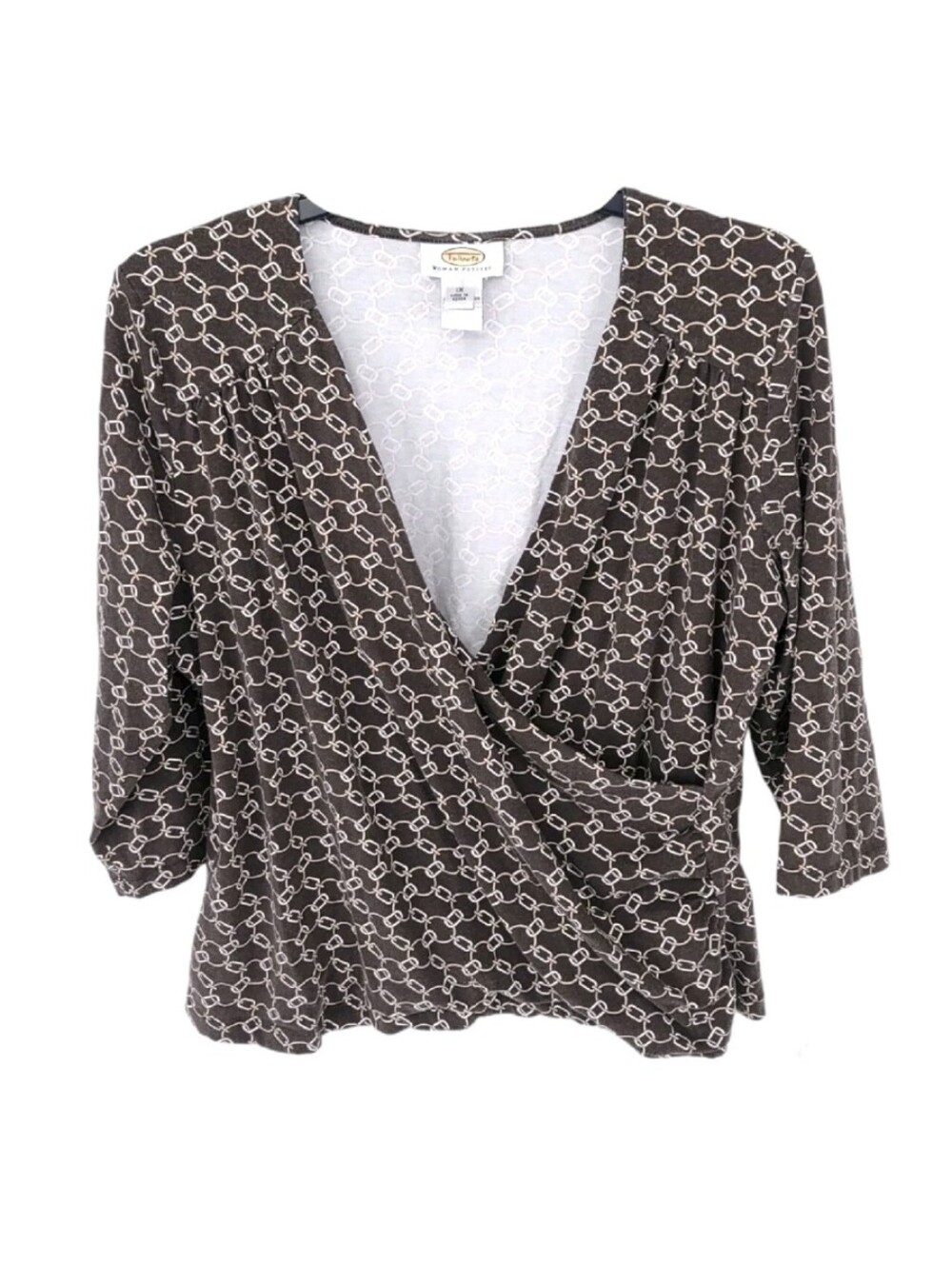 Talbots Top Womens 1X Petite Vintage Deep V Neck Faux Wrap Blouse 3/4 Sleeve